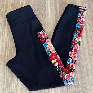 Johnny Was Black Rose Bee Floral Leggings Pockets Size XSmall XS